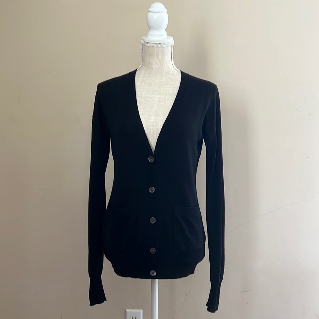 Theory Preen V -Neck Wool Black Cardigan Sweater Size: M